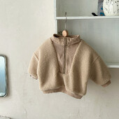 2024. gada ziema, jauns mazuļu uzvalks, vilna zēniem, meitenēm, bērnu apģērbi, topi ar rāvējslēdzēju, sporta augšdaļa, 1–3 g. vienkrāsains mētelis