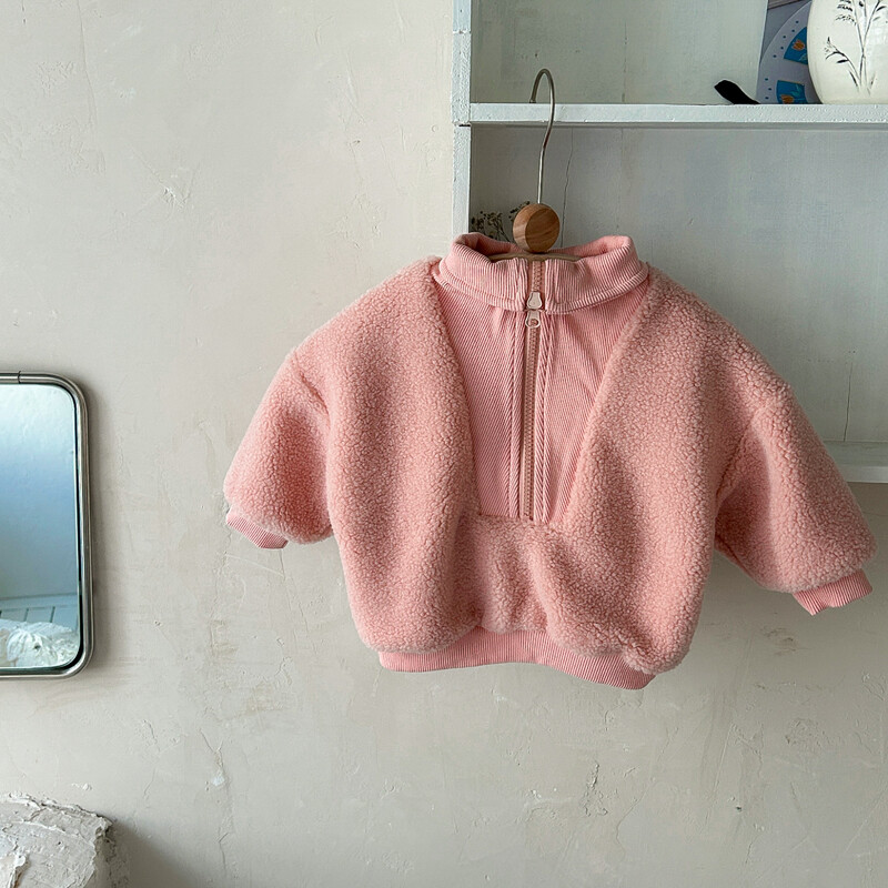 2024. gada ziema, jauns mazuļu uzvalks, vilna zēniem, meitenēm, bērnu apģērbi, topi ar rāvējslēdzēju, sporta augšdaļa, 1–3 g. vienkrāsains mētelis