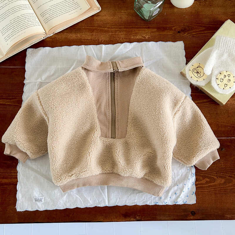 2024. gada ziema, jauns mazuļu uzvalks, vilna zēniem, meitenēm, bērnu apģērbi, topi ar rāvējslēdzēju, sporta augšdaļa, 1–3 g. vienkrāsains mētelis