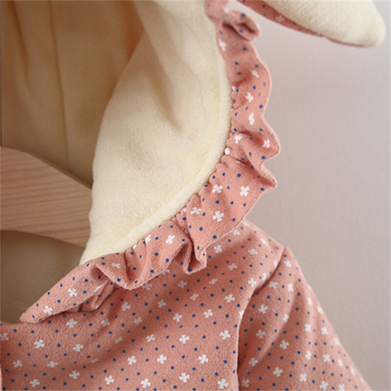 Divdaļīgs ziemas zīdaiņu vilnas kokvilnas jaka + mīlestības soma meitenei ar apdrukātu truša ausu kapuci multfilmas siltie apģērbi