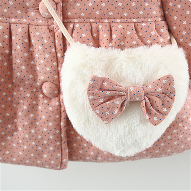 Divdaļīgs ziemas zīdaiņu vilnas kokvilnas jaka + mīlestības soma meitenei ar apdrukātu truša ausu kapuci multfilmas siltie apģērbi