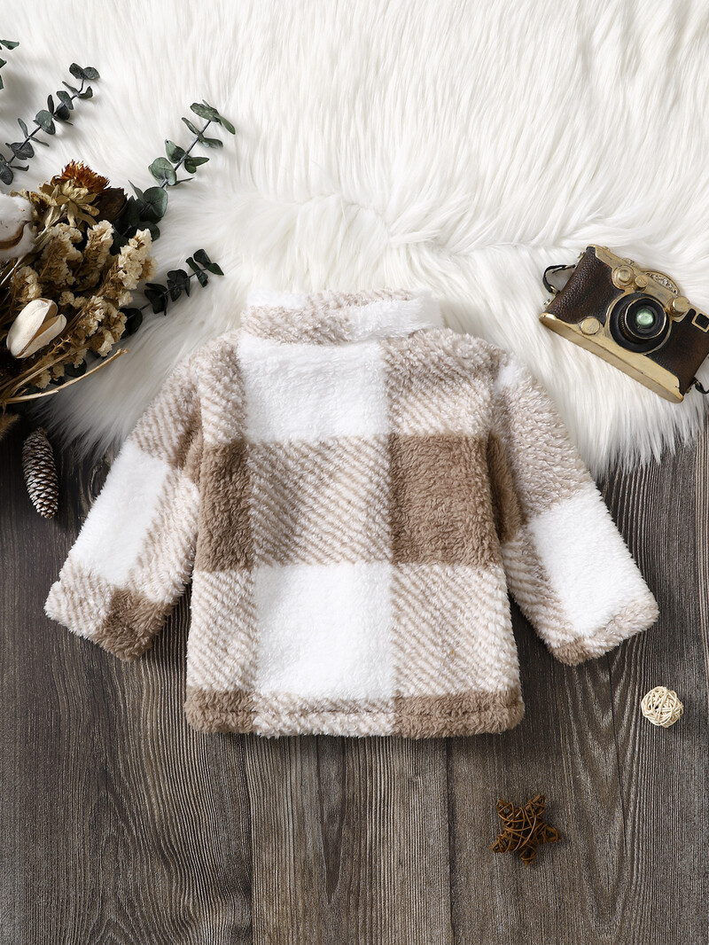 0–3 gadus vecs zīdainis ar garām piedurknēm, pogām bieza plīša jaka Modes rūtains ziemas mētelis mazuļiem zēniem un meitenēm silts āra apģērbs