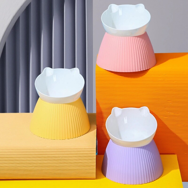 1 gab. Paaugstinātas kaķu bļodas ar paceltu statīvu, 15 sagāzts kaķa dizaina kaklasarga statīvs mājdzīvnieku barības ūdens padeves bļoda kaķiem vai maziem suņiem