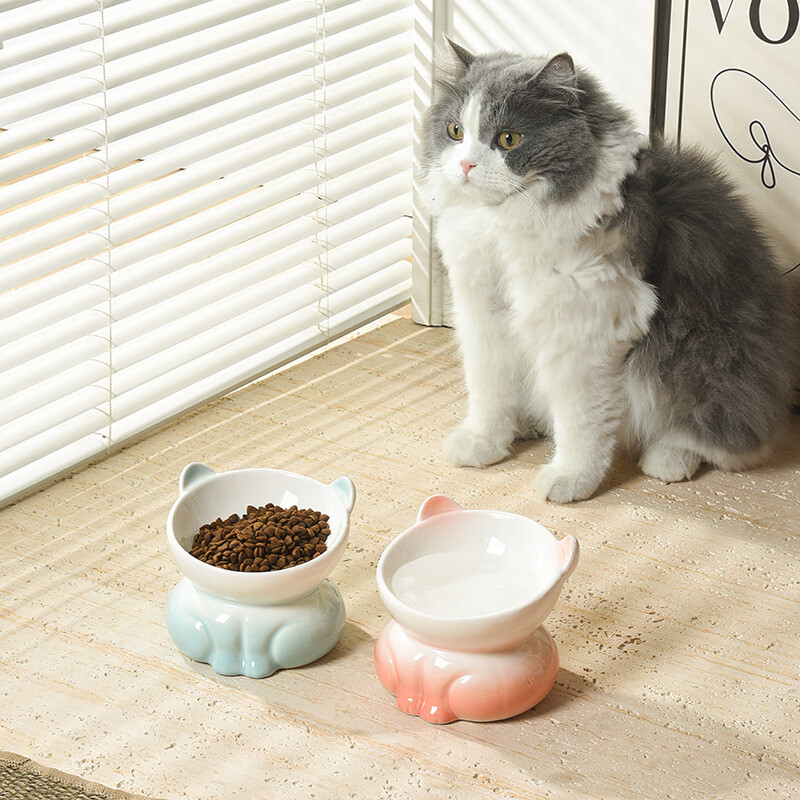 Kaķu bļoda Keramika, Augsta pēda Diagonāla Mute Kakla aizsardzība Kaķu barības trauks Liela diametra Dzeršanas trauks Pret apgāšanos kaķu barība B
