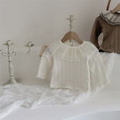 Mazuļu krekls 0-2T maziem bērniem, jauka divslāņu tīklveida atloka apakškrekli zīdaiņu vienkāršības blūze