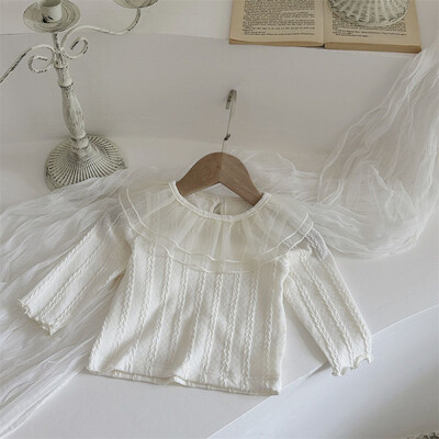 Mazuļu krekls 0-2T maziem bērniem, jauka divslāņu tīklveida atloka apakškrekli zīdaiņu vienkāršības blūze