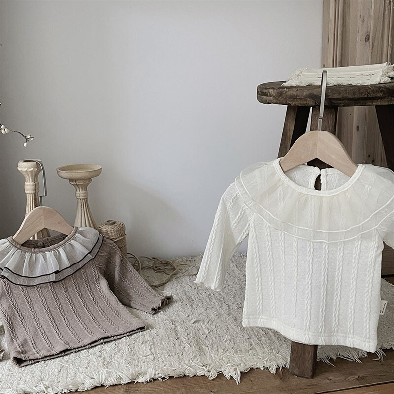 Mazuļu krekls 0-2T maziem bērniem, jauka divslāņu tīklveida atloka apakškrekli zīdaiņu vienkāršības blūze