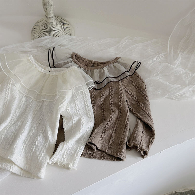 Mazuļu krekls 0-2T maziem bērniem, jauka divslāņu tīklveida atloka apakškrekli zīdaiņu vienkāršības blūze