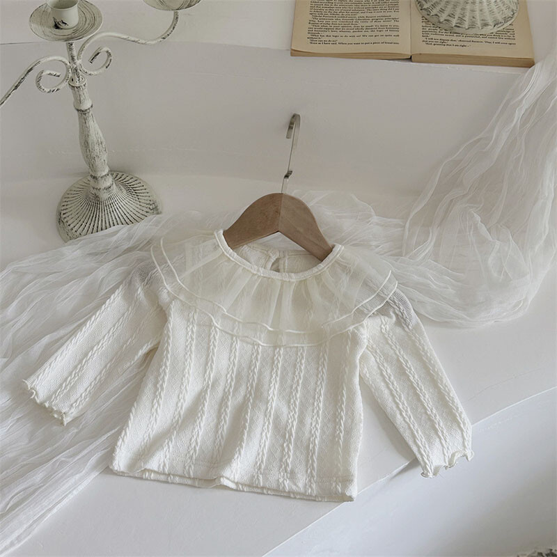 Mazuļu krekls 0-2T maziem bērniem, jauka divslāņu tīklveida atloka apakškrekli zīdaiņu vienkāršības blūze