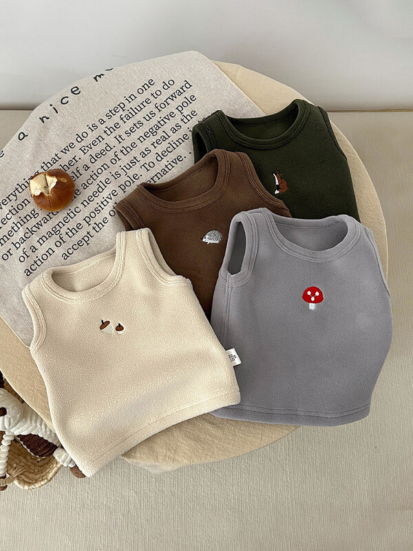 MiniAinis őszi, téli baba lány rajzfilm meleg ujjatlan mellény gyerekeknek hímzett polár vastag felsők gyerek fiú pamut mellény