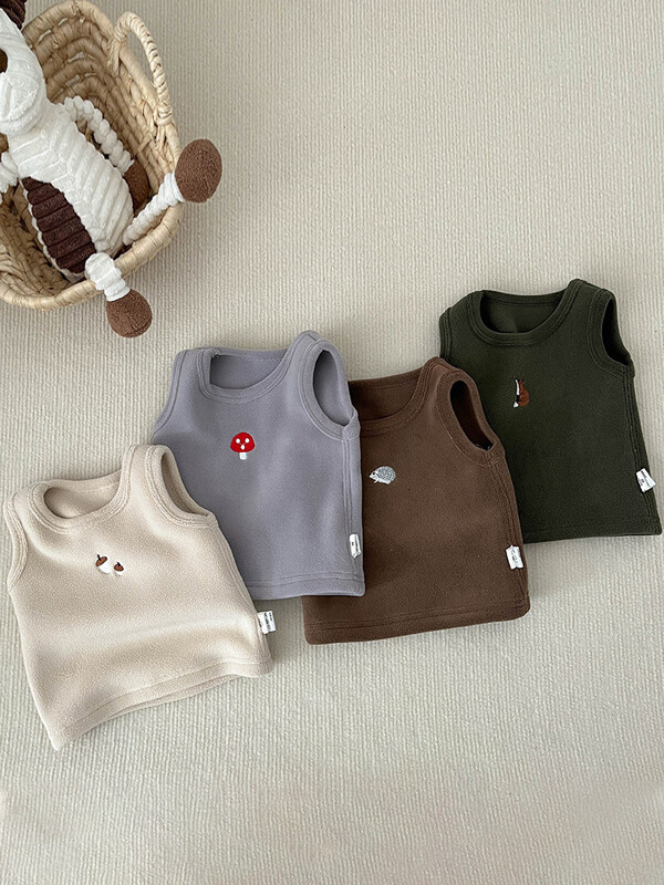 MiniAinis őszi, téli baba lány rajzfilm meleg ujjatlan mellény gyerekeknek hímzett polár vastag felsők gyerek fiú pamut mellény