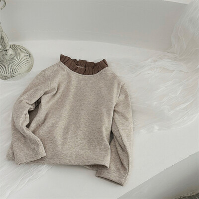 MILANCEL Jauni ziemas bērnu apakškrekli zīdaiņiem, flīsa polsterēti mežģīņu apkakles apakšējais krekls Toddler biezi meiteņu topi