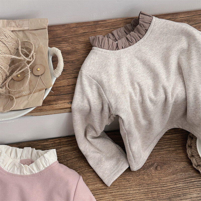 MILANCEL Jauni ziemas bērnu apakškrekli zīdaiņiem, flīsa polsterēti mežģīņu apkakles apakšējais krekls Toddler biezi meiteņu topi