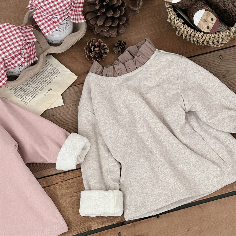MILANCEL Jauni ziemas bērnu apakškrekli zīdaiņiem, flīsa polsterēti mežģīņu apkakles apakšējais krekls Toddler biezi meiteņu topi