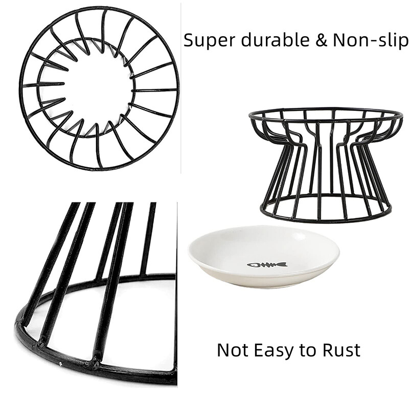 Mājdzīvnieku keramikas bļoda kaķim metāla bļodu plaukts keramikas dzeršanai barošanas trauks uzkodas konservētas pārtikas šķīvis pretdzemdes kakla spondilozes barības trauks