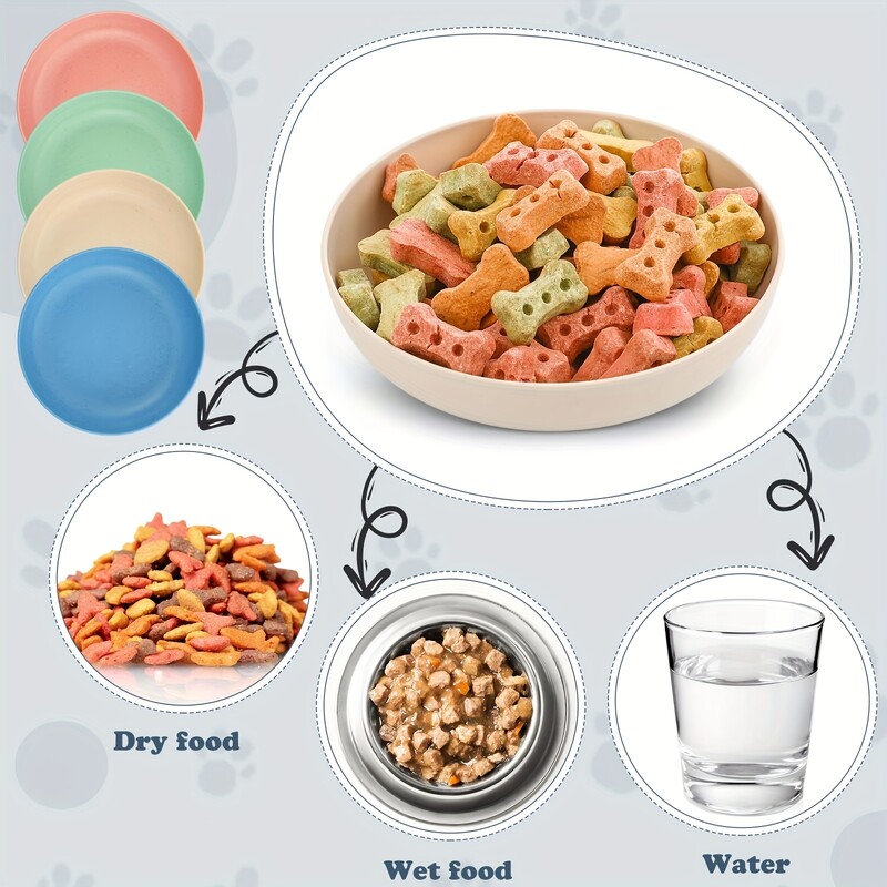 4gab kaķu bļodas, 13,97 cm plati sekli mājdzīvnieku barības un ūdens trauki, plastmasas neslīdoši krāsaini barošanas šķīvji maziem kaķiem, kaķēniem,