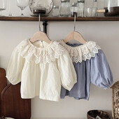 2025. gada jaunais pavasaris, korejiešu stila jaundzimušo meiteņu T-krekls ar garām piedurknēm kokvilnas mežģīņu krekls zīdaiņu džemperīši