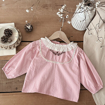 2025. gada jaunais pavasaris, korejiešu stila jaundzimušo meiteņu T-krekls ar garām piedurknēm kokvilnas mežģīņu krekls zīdaiņu džemperīši