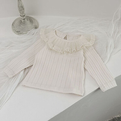 2025. gada jaunais pavasaris, korejiešu stila jaundzimušo meiteņu T-krekls ar garām piedurknēm kokvilnas mežģīņu krekls zīdaiņu džemperīši