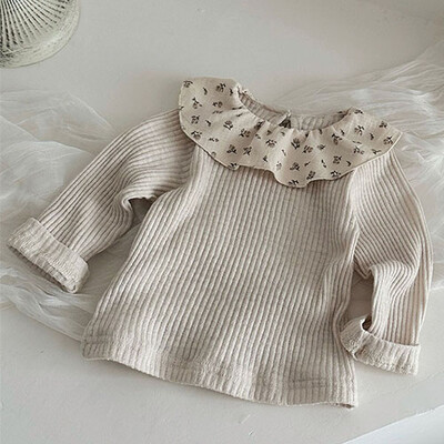 2025. gada jaunais pavasaris, korejiešu stila jaundzimušo meiteņu T-krekls ar garām piedurknēm kokvilnas mežģīņu krekls zīdaiņu džemperīši