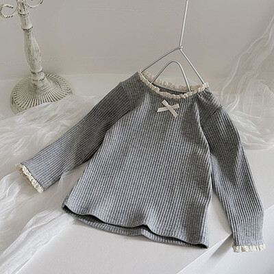 2025. gada jaunais pavasaris, korejiešu stila jaundzimušo meiteņu T-krekls ar garām piedurknēm kokvilnas mežģīņu krekls zīdaiņu džemperīši