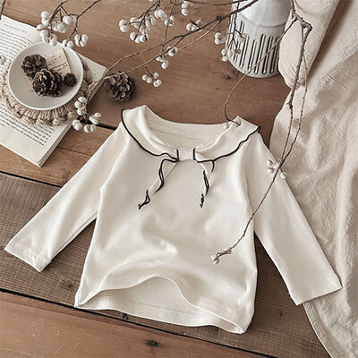 2025. gada jaunais pavasaris, korejiešu stila jaundzimušo meiteņu T-krekls ar garām piedurknēm kokvilnas mežģīņu krekls zīdaiņu džemperīši