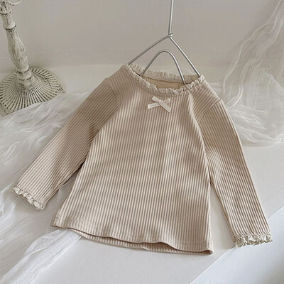 2025. gada jaunais pavasaris, korejiešu stila jaundzimušo meiteņu T-krekls ar garām piedurknēm kokvilnas mežģīņu krekls zīdaiņu džemperīši