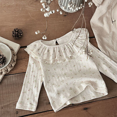 2025. gada jaunais pavasaris, korejiešu stila jaundzimušo meiteņu T-krekls ar garām piedurknēm kokvilnas mežģīņu krekls zīdaiņu džemperīši