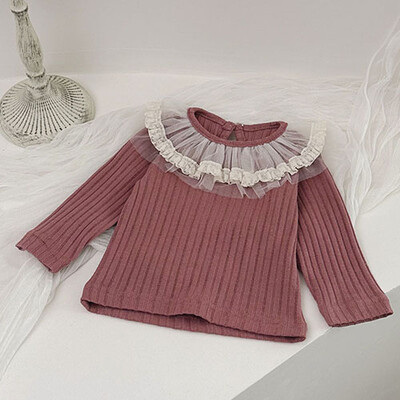 2025. gada jaunais pavasaris, korejiešu stila jaundzimušo meiteņu T-krekls ar garām piedurknēm kokvilnas mežģīņu krekls zīdaiņu džemperīši