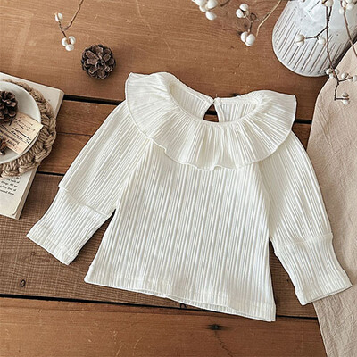 2025. gada jaunais pavasaris, korejiešu stila jaundzimušo meiteņu T-krekls ar garām piedurknēm kokvilnas mežģīņu krekls zīdaiņu džemperīši