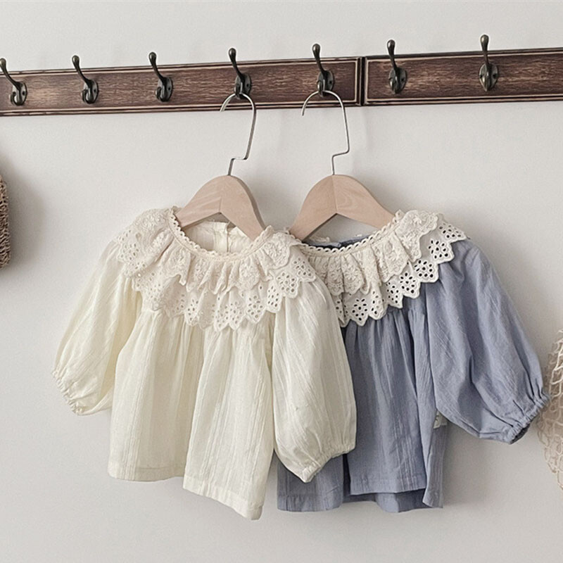 2025. gada jaunais pavasaris, korejiešu stila jaundzimušo meiteņu T-krekls ar garām piedurknēm kokvilnas mežģīņu krekls zīdaiņu džemperīši