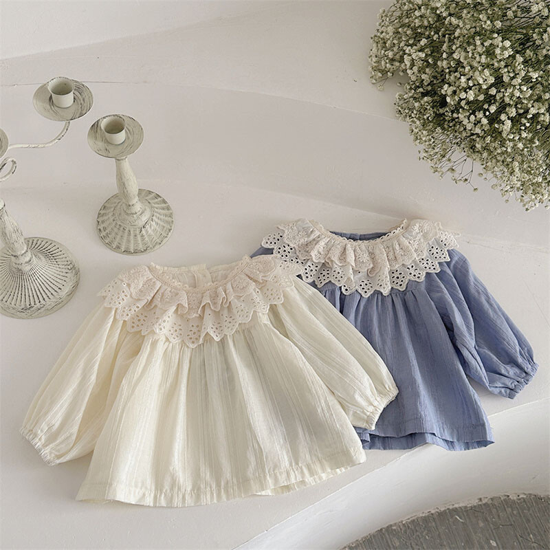 2025. gada jaunais pavasaris, korejiešu stila jaundzimušo meiteņu T-krekls ar garām piedurknēm kokvilnas mežģīņu krekls zīdaiņu džemperīši