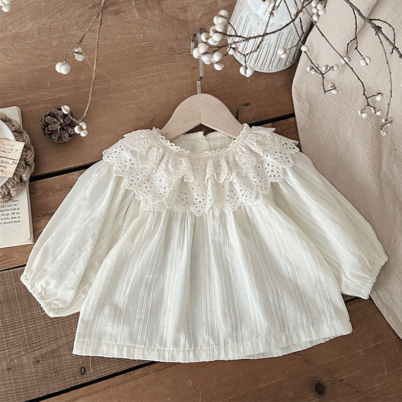 2025. gada jaunais pavasaris, korejiešu stila jaundzimušo meiteņu T-krekls ar garām piedurknēm kokvilnas mežģīņu krekls zīdaiņu džemperīši