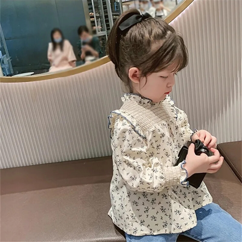 Stilīgs sieviešu krekls ar ziediem ar garām piedurknēm rudens kolekcijas zīdaiņu princese