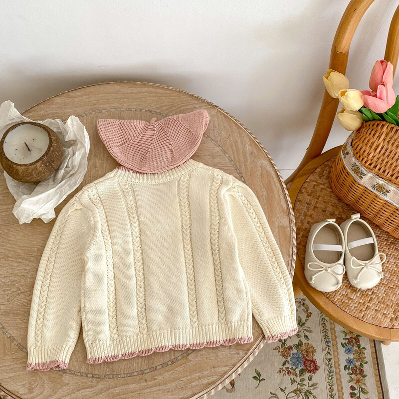 Új őszi babaruha, sokoldalú pamut fonal, 0-3 éves kislány baba kis virágos hímzett hosszú ujjú kötött kabát