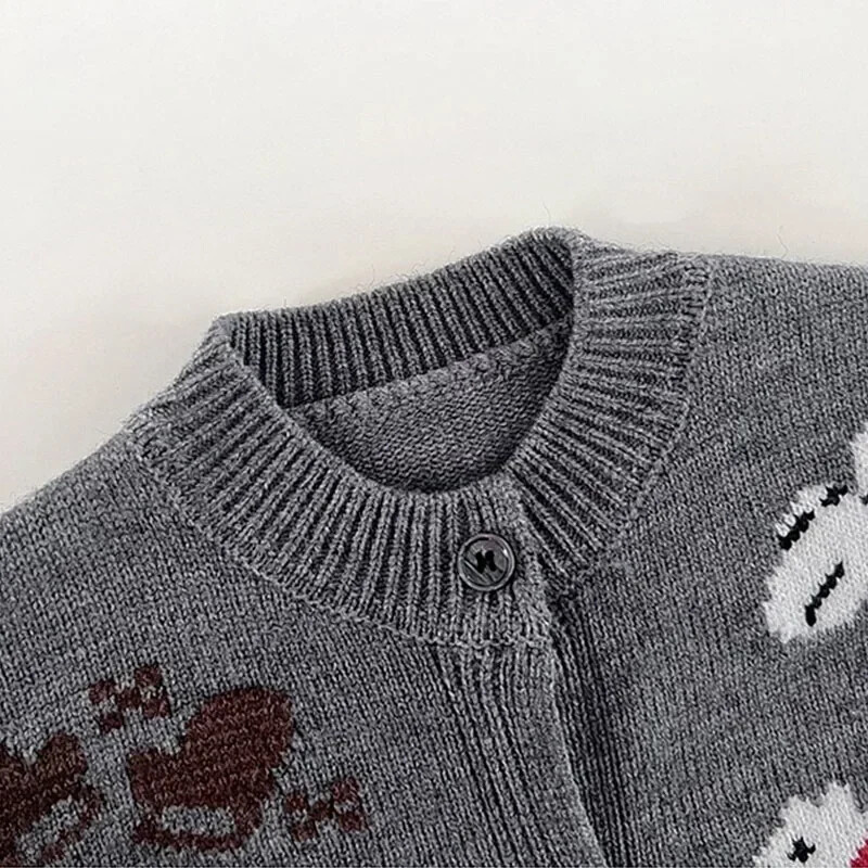 Παιδικά πουλόβερ με στρογγυλή λαιμόκοψη Φθινοπωρινά νέα μοτίβα για σκύλους Βρεφικά ρούχα Ιαπωνικά και κορεάτικα γκρι πλεκτά πουλόβερ Χαριτωμένη τοπ ζακέτα
