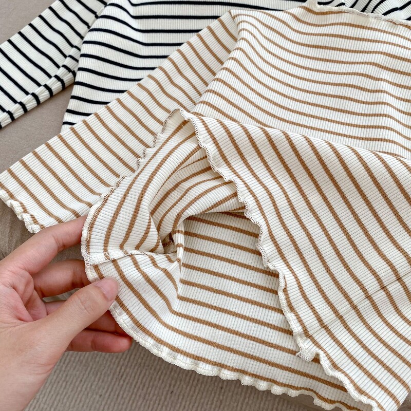 Uus beebi pikkade varrukatega T-särk Tüdrukutele Puuvillane vabaaja särgid Imiku volangidega mitmekülgsed särgid Lastele lillelised triibulised ülaosad