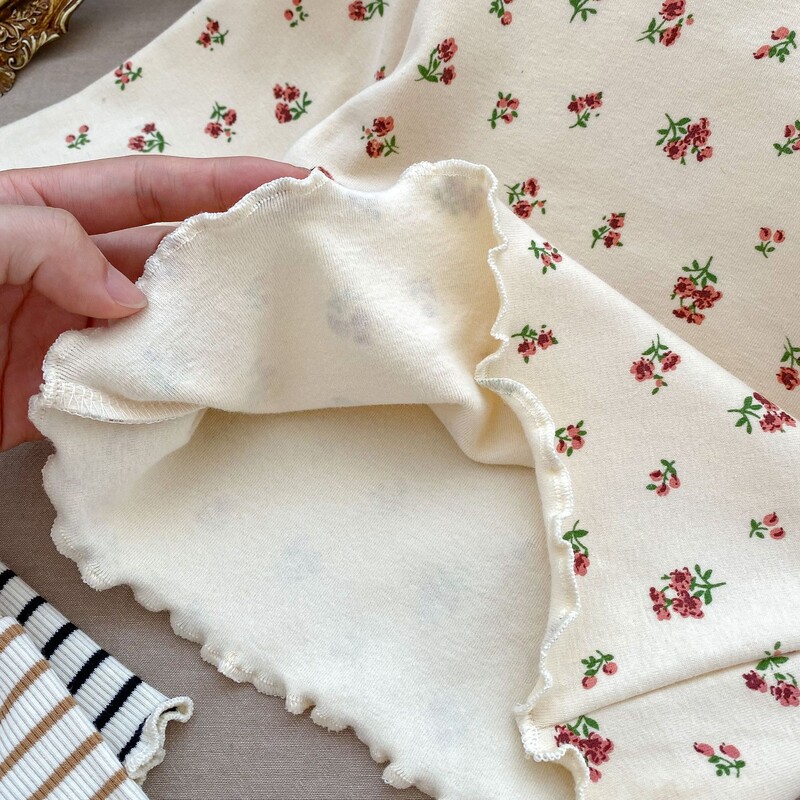 Uus beebi pikkade varrukatega T-särk Tüdrukutele Puuvillane vabaaja särgid Imiku volangidega mitmekülgsed särgid Lastele lillelised triibulised ülaosad