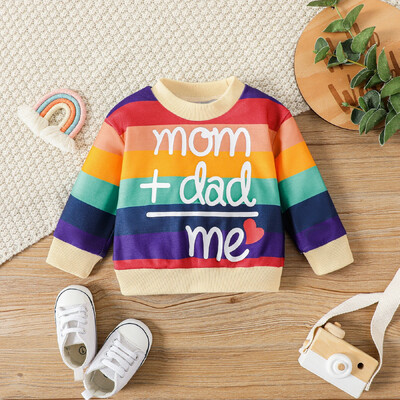 PatPati beebipoisi/tüdruku südame- ja kirjatrükk Rainbow Colorblock pikkade varrukatega dressipluus vabaaja/väljas positsioneeriv print
