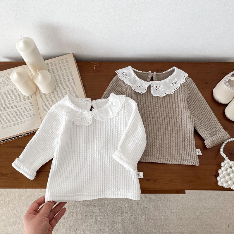 Korea beebitüdrukute pikkade varrukatega särk, paks puuvillane pitskrae, imikutele mõeldud riided 0–24 kuud