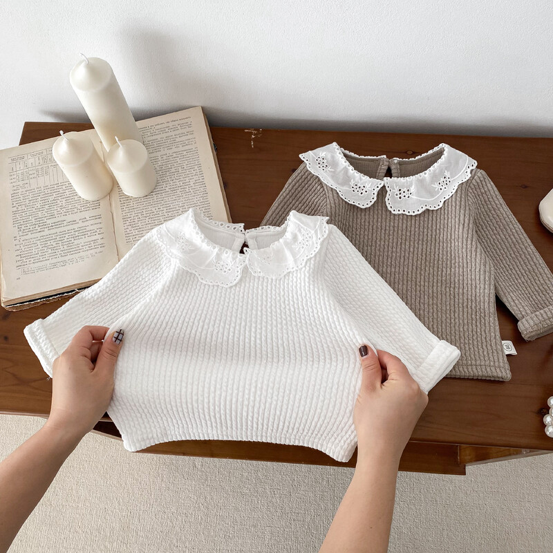 Korea beebitüdrukute pikkade varrukatega särk, paks puuvillane pitskrae, imikutele mõeldud riided 0–24 kuud