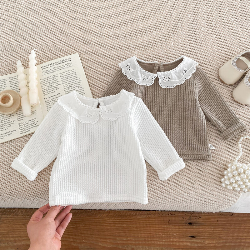 Korea beebitüdrukute pikkade varrukatega särk, paks puuvillane pitskrae, imikutele mõeldud riided 0–24 kuud