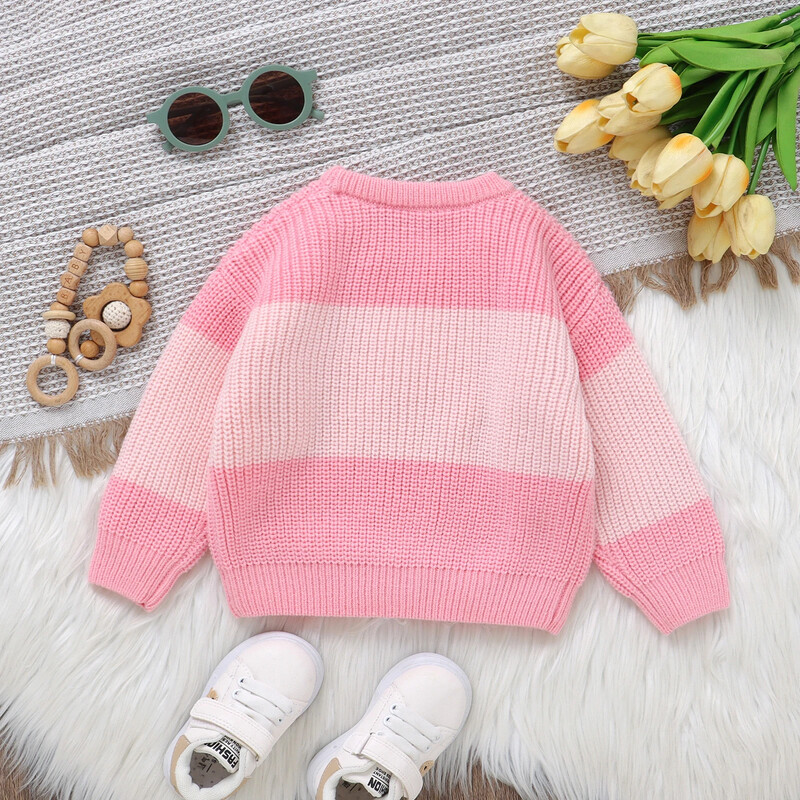 Laste imikute imikute kootud kampsunid pikkade varrukatega sügistopsid väikelaste puuvillased triibulised kontrastvärvi pullover vastsündinud kudum