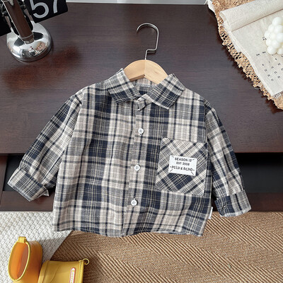 IENENS väikelaste beebisärk Õhukesed riided Kevadriided Imikutele poiste ruuduline puuvillased topid 1 2 3 4 aastane laste pikkade varrukatega särk