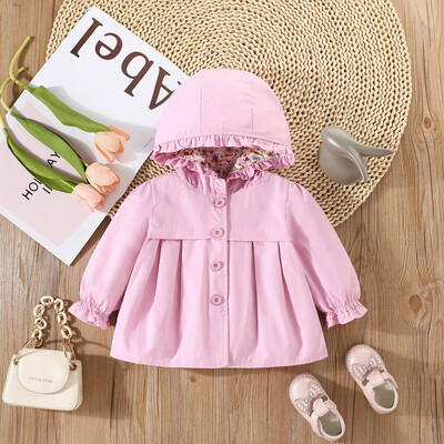 Kevadine ja sügisene beebimantel Tüdrukute massiivne kapuutsiga ilus jope laste tuulekindlad lahtised ja armsad pikkade varrukatega riided