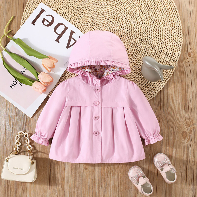 Kevadine ja sügisene beebimantel Tüdrukute massiivne kapuutsiga ilus jope laste tuulekindlad lahtised ja armsad pikkade varrukatega riided