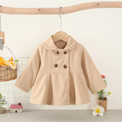 Kevadine ja sügisene uus tüdrukute pikkade varrukatega mantel Polo kaelaga imiku villane mantel Mugavad tüdrukute lasteriided