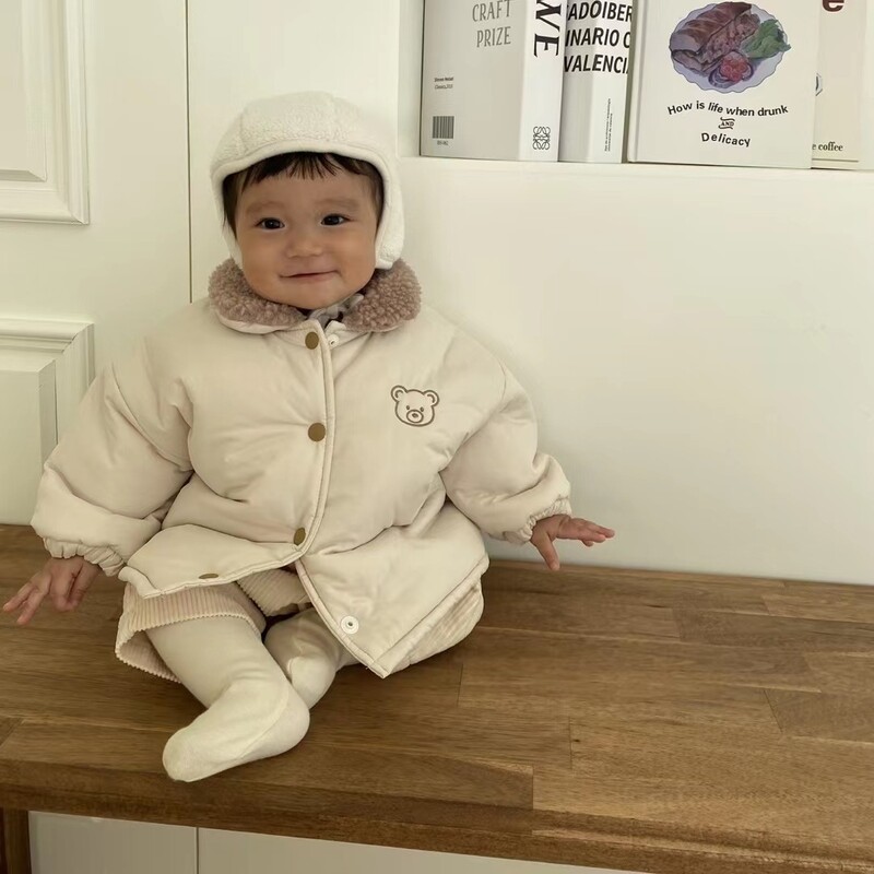 2025. aasta talv uus beebi pikkade varrukatega soe mantel imikutele, lisaks sametine paks polsterdatud jope lastele poistele armsad karumantel fliisriided