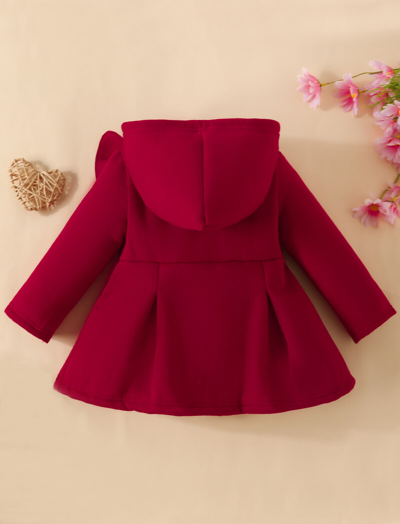 BabyGirl volāns ar garām piedurknēm, ar kapuci, mētelis ar vienu rindu, bērnu apģērbi rudenī un ziemāIeteicams iegādāties par vienu izmēru lielāku