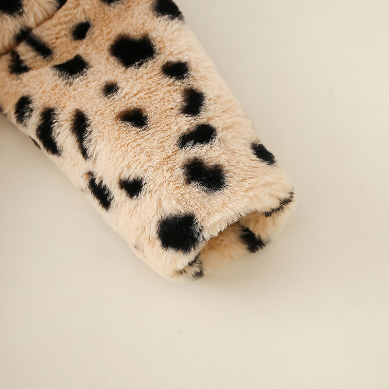 Talvine laste leopardimustriga villane kampsun Uus puuvillane mantel Jänese kõrva kapuutsiga tõmblukuga vöökoht kokkutõmbuv paks jope